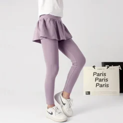 Kids Girls' Leggings Solid Color Active Training 7-13 Years Spring Date red Meat powder Black