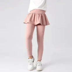 Kids Girls' Leggings Solid Color Active Training 7-13 Years Spring Date red Meat powder Black