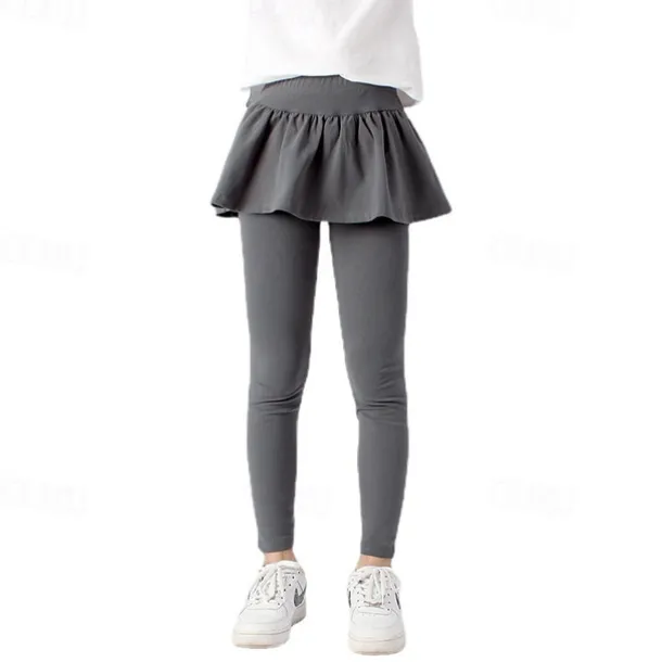 Kids Girls' Leggings Solid Color Active Training 7-13 Years Spring Date red Meat powder Black