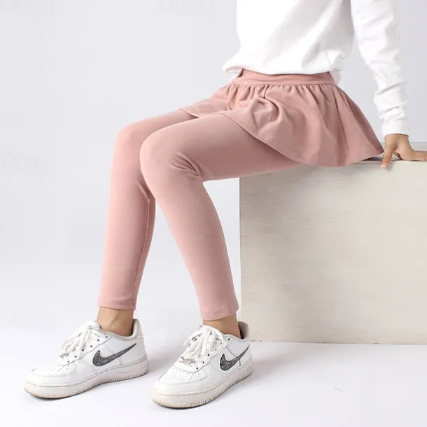 Kids Girls' Leggings Solid Color Active Training 7-13 Years Spring Date red Meat powder Black