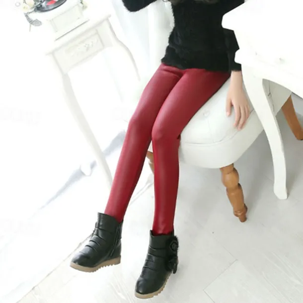 Kids Girls' Leggings Solid Color Active Outdoor 7-13 Years Fall Black Red Navy Blue