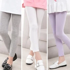 Kids Girls' Leggings Solid Color Sports Outdoor Cotton 7-13 Years Summer Light Blue Black White