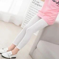 Kids Girls' Leggings Solid Color Sports Outdoor Cotton 7-13 Years Summer Light Blue Black White