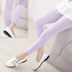 Kids Girls' Leggings Solid Color Sports Outdoor Cotton 7-13 Years Summer Light Blue Black White