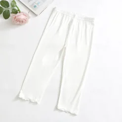 Kids Girls' Leggings Solid Color Active School Cotton 7-13 Years Summer Light Blue Black White