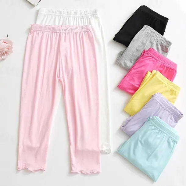 Kids Girls' Leggings Solid Color Active School Cotton 7-13 Years Summer Light Blue Black White