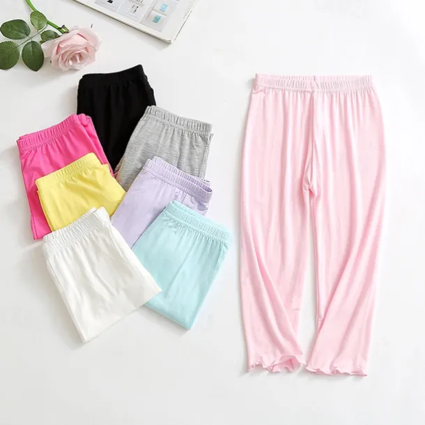 Kids Girls' Leggings Solid Color Active School Cotton 7-13 Years Summer Light Blue Black White