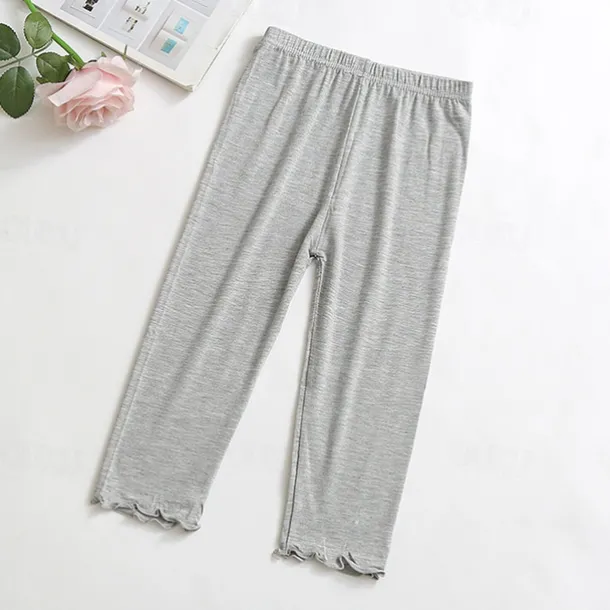 Kids Girls' Leggings Solid Color Active School Cotton 7-13 Years Summer Light Blue Black White