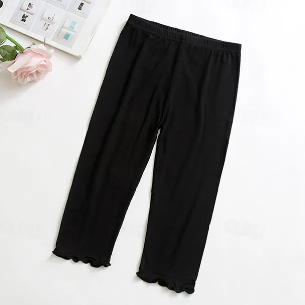 Kids Girls' Leggings Solid Color Active School Cotton 7-13 Years Summer Light Blue Black White