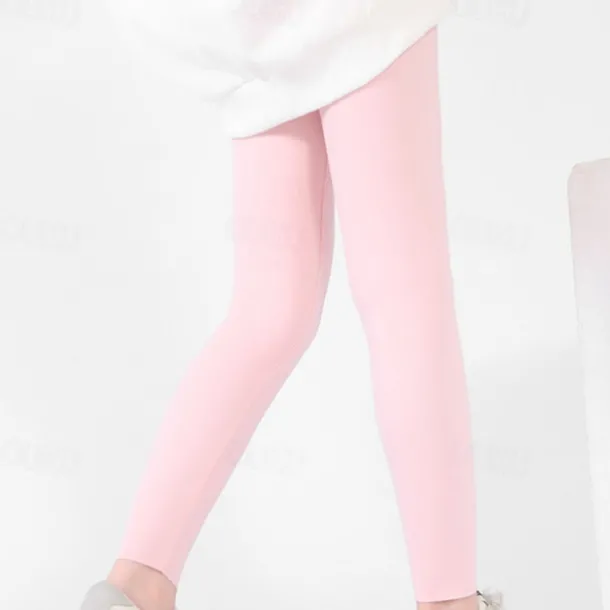Kids Girls' Leggings Solid Color Active Training 7-13 Years Spring Black White Pink