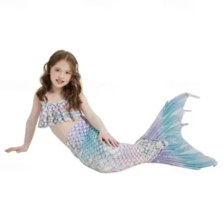 Kids Girls' Mermaid Swimwear Swimsuit Holiday Beach Scales Vacation Tropical Bathing Suits 4 years+ Summer Yellow Pink