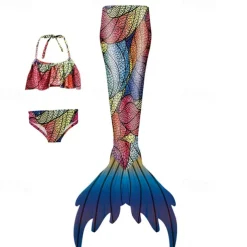 Kids Girls' Mermaid Swimwear Swimsuit Holiday Beach Scales Vacation Tropical Bathing Suits 4 years+ Summer White Yellow