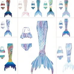 Kids Girls' Mermaid Swimwear Swimsuit Holiday Beach Scales Vacation Tropical Bathing Suits 4 years+ Summer White Yellow