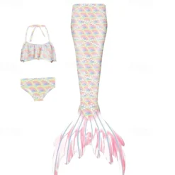 Kids Girls' Mermaid Swimwear Swimsuit Holiday Beach Scales Vacation Tropical Bathing Suits 4 years+ Summer White Yellow