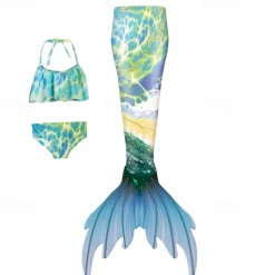 Kids Girls' Mermaid Swimwear Swimsuit Holiday Beach Scales Vacation Tropical Bathing Suits 4 years+ Summer White Yellow