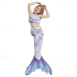 Kids Girls' Mermaid Swimwear Swimsuit Holiday Beach Scales Vacation Tropical Bathing Suits 4 years+ Summer White Yellow