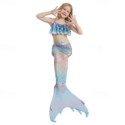 Kids Girls' Mermaid Swimwear Swimsuit Holiday Beach Scales Vacation Tropical Bathing Suits 4 years+ Summer White Yellow