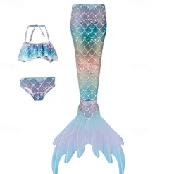 Kids Girls' Mermaid Swimwear Swimsuit Holiday Beach Scales Vacation Tropical Bathing Suits 4 years+ Summer White Yellow