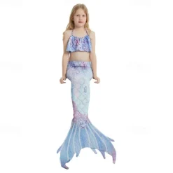 Kids Girls' Mermaid Swimwear Swimsuit Holiday Beach Scales Vacation Tropical Bathing Suits 4 years+ Summer White Yellow