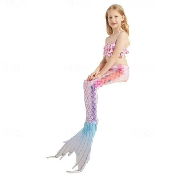 Kids Girls' Mermaid Swimwear Swimsuit Holiday Beach Scales Vacation Tropical Bathing Suits 4 years+ Summer Light Pink Pink