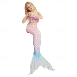 Kids Girls' Mermaid Swimwear Swimsuit Holiday Beach Scales Vacation Tropical Bathing Suits 4 years+ Summer Light Pink Pink