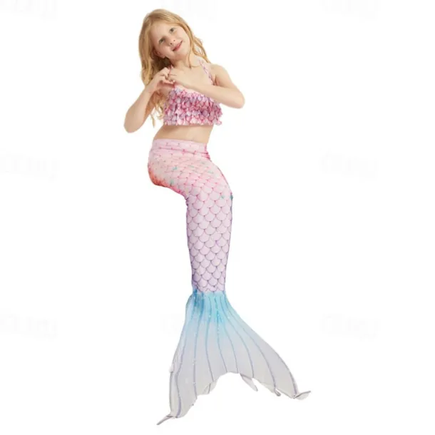 Kids Girls' Mermaid Swimwear Swimsuit Holiday Beach Scales Vacation Tropical Bathing Suits 4 years+ Summer Light Pink Pink
