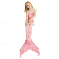 Kids Girls' Mermaid Swimwear Swimsuit Holiday Beach Scales Vacation Tropical Bathing Suits 4 years+ Summer Light Pink Pink