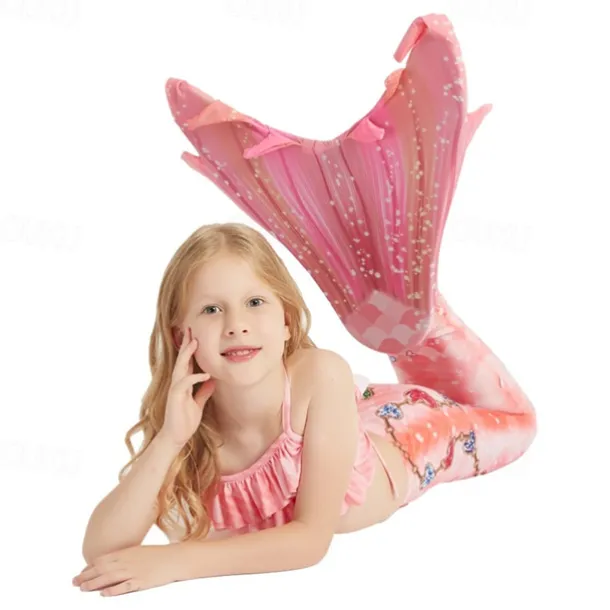 Kids Girls' Mermaid Swimwear Swimsuit Holiday Beach Scales Vacation Tropical Bathing Suits 4 years+ Summer Light Pink Pink