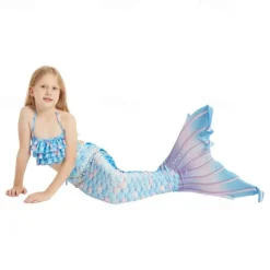 Kids Girls' Mermaid Swimwear Swimsuit Holiday Beach Scales Vacation Tropical Bathing Suits 4 years+ Summer Light Pink Pink