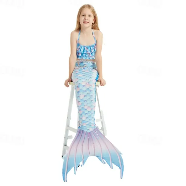 Kids Girls' Mermaid Swimwear Swimsuit Holiday Beach Scales Vacation Tropical Bathing Suits 4 years+ Summer Light Pink Pink