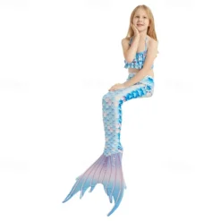 Kids Girls' Mermaid Swimwear Swimsuit Holiday Beach Scales Vacation Tropical Bathing Suits 4 years+ Summer Light Pink Pink