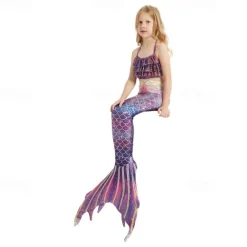 Kids Girls' Mermaid Swimwear Swimsuit Holiday Beach Scales Vacation Tropical Bathing Suits 4 years+ Summer Light Pink Pink