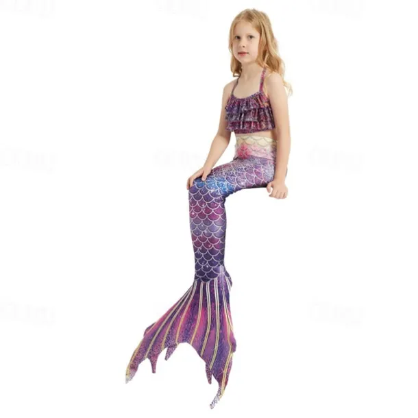 Kids Girls' Mermaid Swimwear Swimsuit Holiday Beach Scales Vacation Tropical Bathing Suits 4 years+ Summer Light Pink Pink