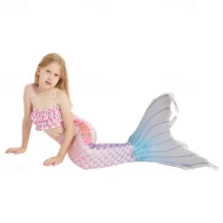 Kids Girls' Mermaid Swimwear Swimsuit Holiday Beach Scales Vacation Tropical Bathing Suits 4 years+ Summer Light Pink Pink