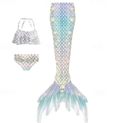 Kids Girls' Mermaid Swimwear Swimsuit Holiday Beach Scales Vacation Tropical Bathing Suits 4 years+ Summer Light Pink Light Green