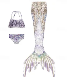 Kids Girls' Mermaid Swimwear Swimsuit Holiday Beach Scales Vacation Tropical Bathing Suits 4 years+ Summer Light Pink Light Green