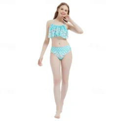 Kids Girls' Mermaid Swimwear Swimsuit Holiday Beach Scales Vacation Tropical Bathing Suits 4 years+ Summer Light Pink Light Green