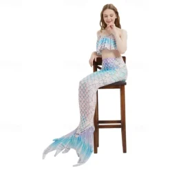 Kids Girls' Mermaid Swimwear Swimsuit Holiday Beach Scales Vacation Tropical Bathing Suits 4 years+ Summer Light Pink Light Green