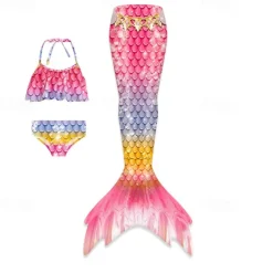 Kids Girls' Mermaid Swimwear Swimsuit Holiday Beach Scales Vacation Tropical Bathing Suits 4 years+ Summer Light Pink Yellow