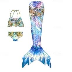 Kids Girls' Mermaid Swimwear Swimsuit Holiday Beach Scales Vacation Tropical Bathing Suits 4 years+ Summer Light Pink Yellow