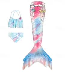 Kids Girls' Mermaid Swimwear Swimsuit Holiday Beach Scales Vacation Tropical Bathing Suits 4 years+ Summer Light Pink Yellow