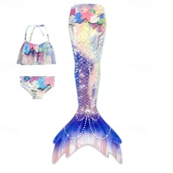 Kids Girls' Mermaid Swimwear Swimsuit Holiday Beach Scales Vacation Tropical Bathing Suits 4 years+ Summer Light Pink Yellow