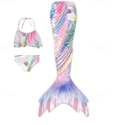 Kids Girls' Mermaid Swimwear Swimsuit Holiday Beach Scales Vacation Tropical Bathing Suits 4 years+ Summer Light Pink Yellow