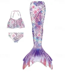 Kids Girls' Mermaid Swimwear Swimsuit Holiday Beach Scales Vacation Tropical Bathing Suits 4 years+ Summer Light Pink Yellow