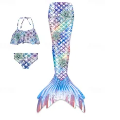 Kids Girls' Mermaid Swimwear Swimsuit Holiday Beach Scales Vacation Tropical Bathing Suits 4 years+ Summer Light Pink Yellow