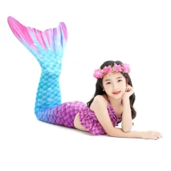 Kids Girls' One Piece Mermaid Swimwear Swimwear Beach Children's Day Geometric Bathing Suits 4-12 Years Summer Blue Fuchsia
