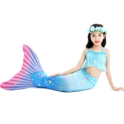Kids Girls' One Piece Mermaid Swimwear Swimwear Beach Children's Day Geometric Bathing Suits 4-12 Years Summer Blue Fuchsia