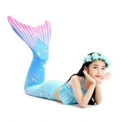 Kids Girls' One Piece Mermaid Swimwear Swimwear Beach Children's Day Geometric Bathing Suits 4-12 Years Summer Blue Fuchsia