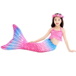 Kids Girls' One Piece Mermaid Swimwear Swimwear Beach Children's Day Geometric Bathing Suits 4-12 Years Summer Blue Fuchsia