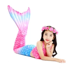 Kids Girls' One Piece Mermaid Swimwear Swimwear Beach Children's Day Geometric Bathing Suits 4-12 Years Summer Blue Fuchsia